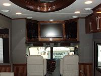 Living Area with Entertainment Center, gray walls & gorgeous walnut wood